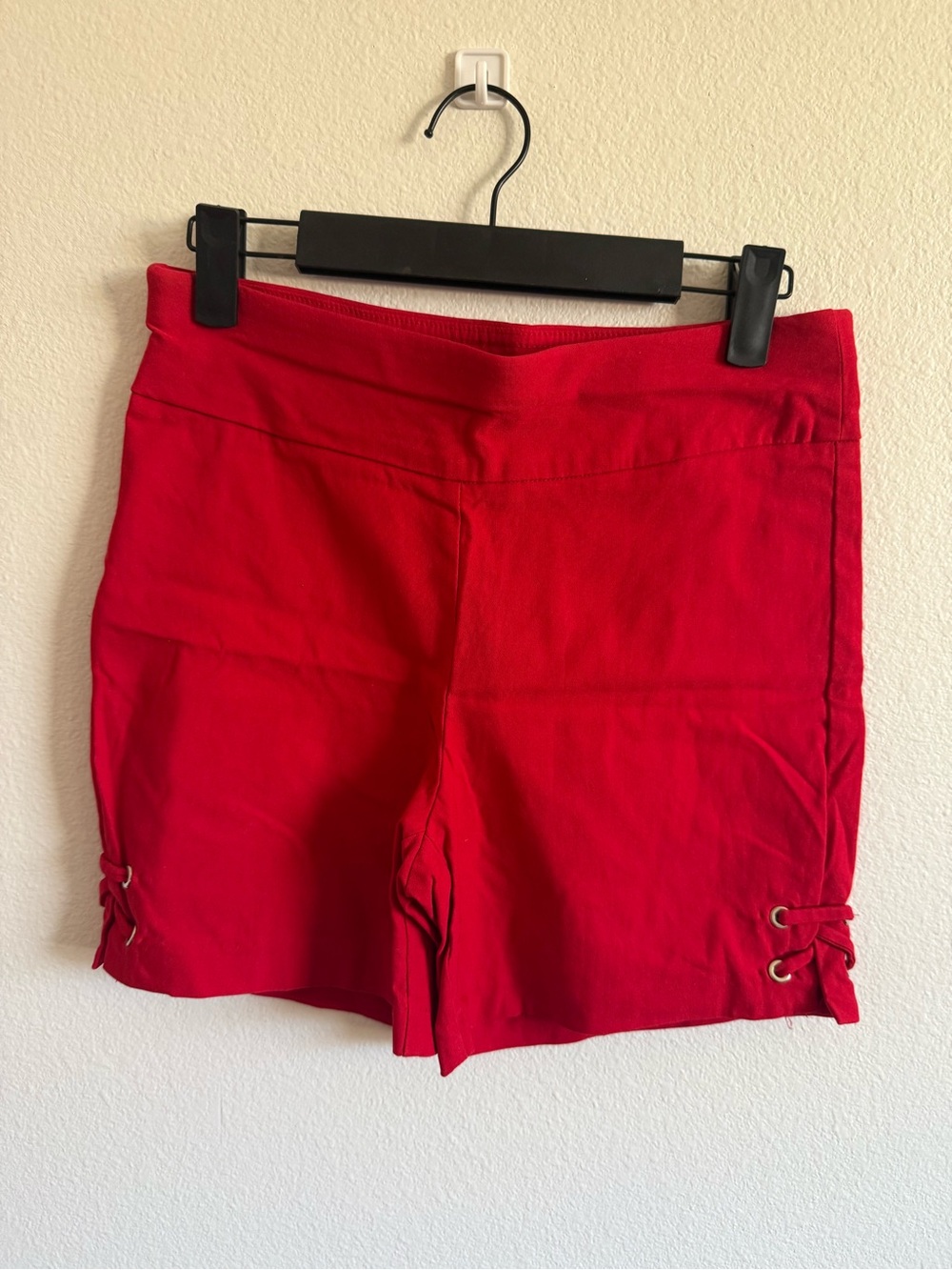 Red Women's Bike Shorts with Side Lace Accents